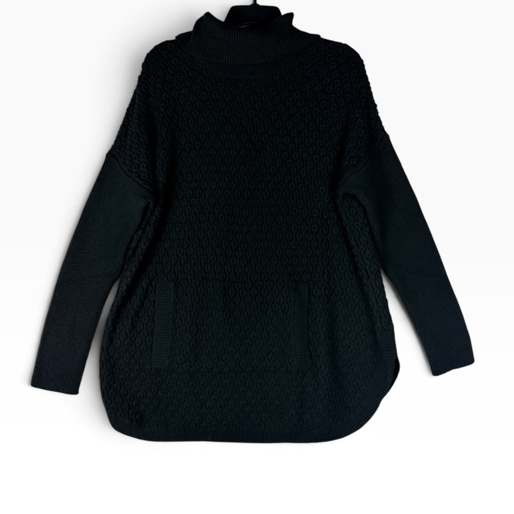 J. Jill Tunic Sweater Mock Neck Womens M Black Textured Pocket Wool Blend NWT